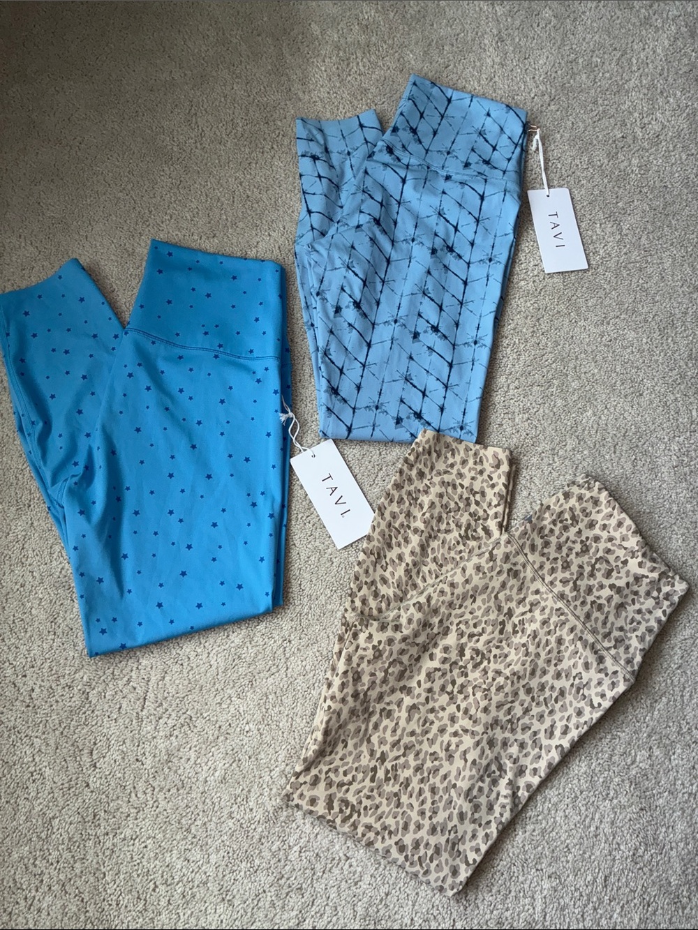 NEW TAVI high waisted 7/8 Leggings Trio — Bright Blue, Sky Blue, Leopard size XL